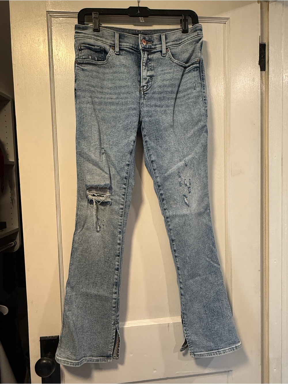 Express Light Blue Distressed Flare Jeans